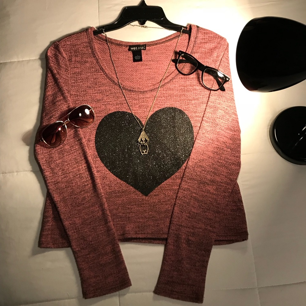Long Sleeve Hipster Top with Glitter Heart